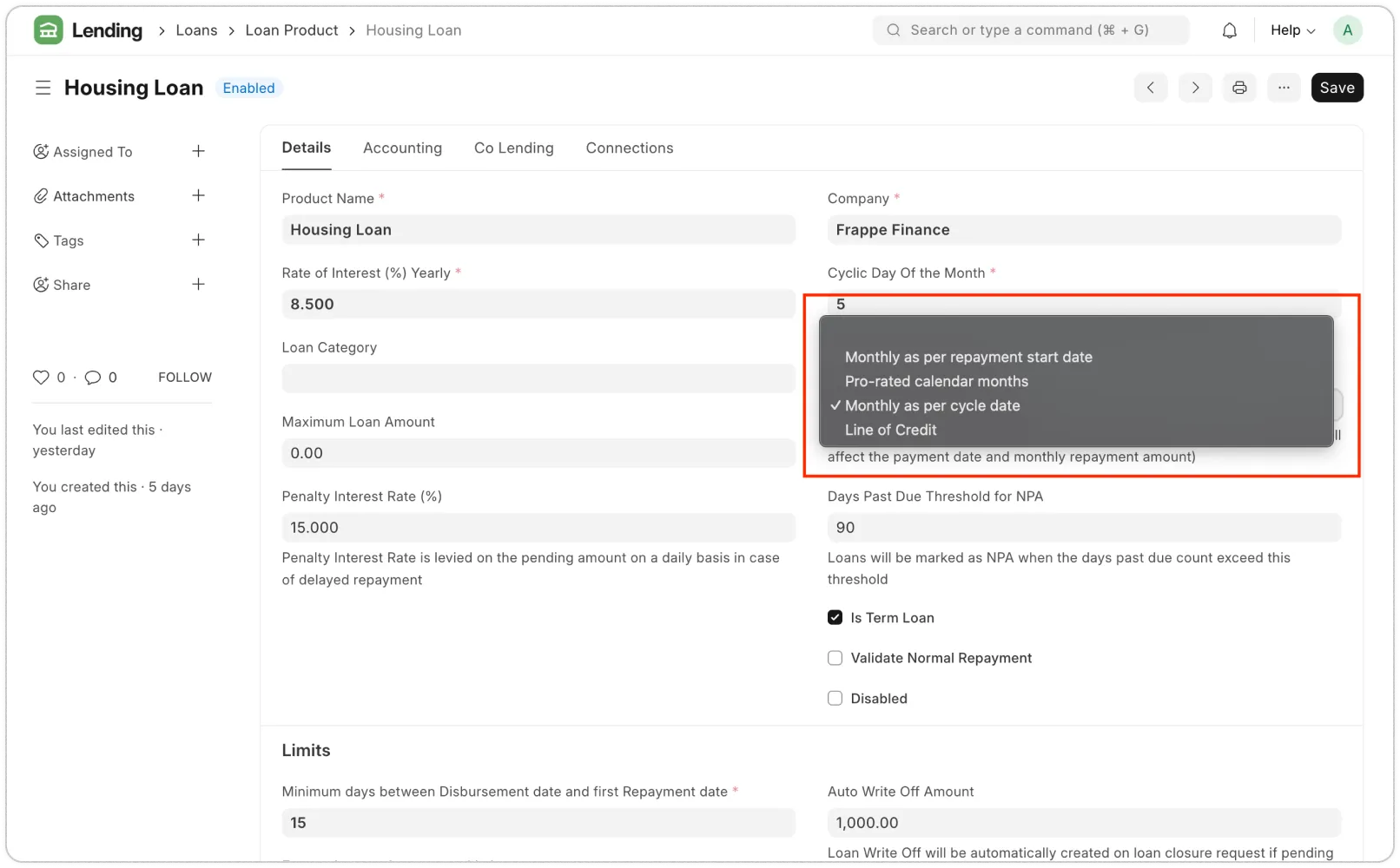 Set up Repayment Schedules