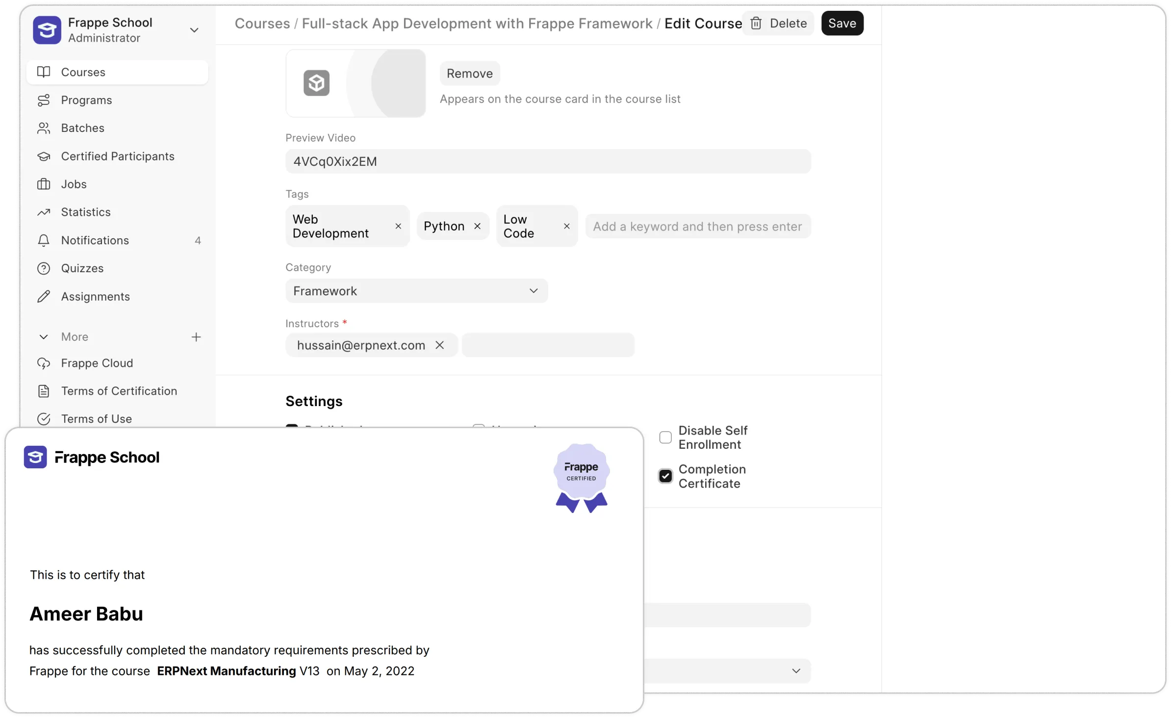 Issue Certificates After Course Completion